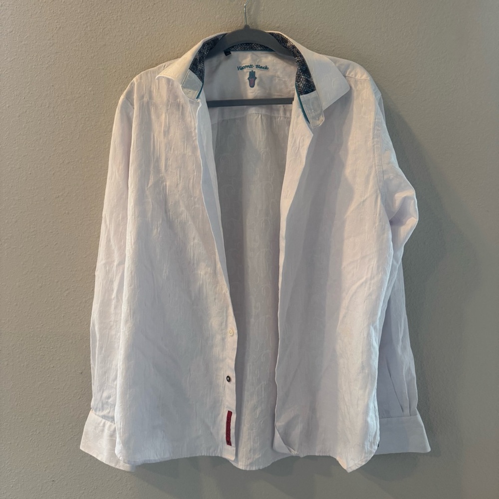Visconti Black White Men's Long Sleeve Button Down Cotton Shirt XL